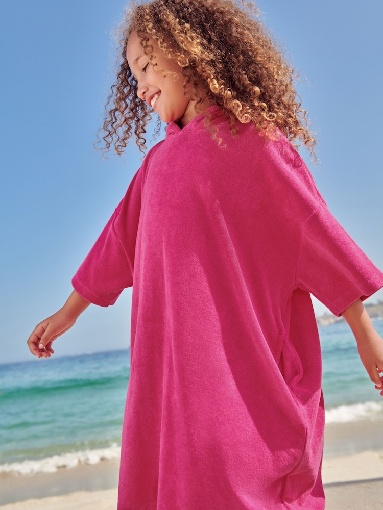 Bright Pink Oversized Hooded Towelling 100% Cotton Cover-Up (3-16yrs) - Image 1 of 6 Bright Pink Oversized Hooded Towelling 100% Cotton Cover-Up (3-16yrs) - Image 1 of 6