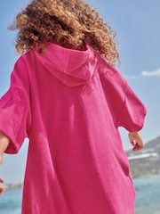 Bright Pink Oversized Hooded Towelling 100% Cotton Cover-Up (3-16yrs) - Image 3 of 6