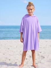 Purple Oversized Hooded Towelling 100% Cotton Cover-Up (3-16yrs) - Image 1 of 8