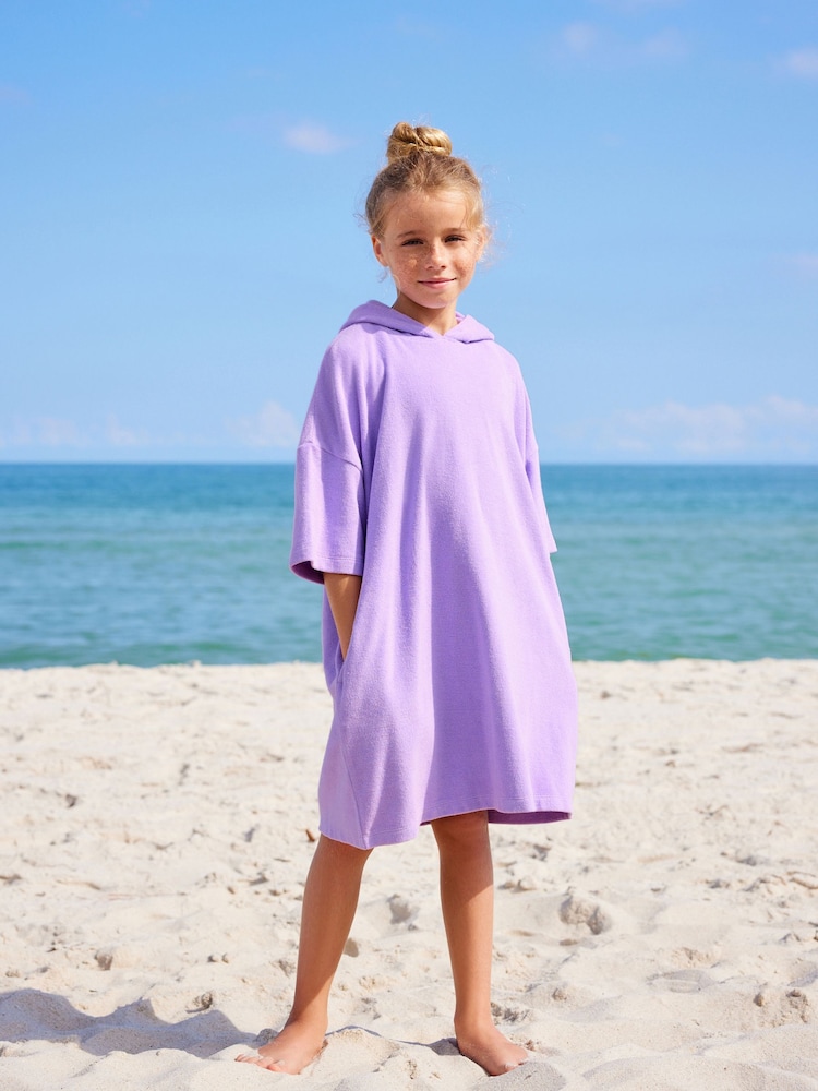 Purple Oversized Hooded Towelling 100% Cotton Cover-Up (3-16yrs) - Image 2 of 8