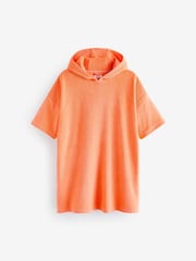 Coral Pink Oversized Hooded Towelling Cover-Up - Image 6 of 8