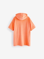 Coral Pink Oversized Hooded Towelling Cover-Up - Image 7 of 8
