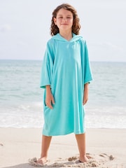 Aqua Blue Oversized Hooded Towelling Cover-Up - Image 1 of 7