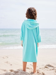 Aqua Blue Oversized Hooded Towelling Cover-Up - Image 3 of 7