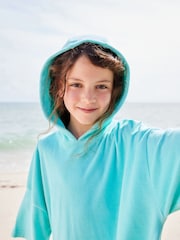 Aqua Blue Oversized Hooded Towelling Cover-Up - Image 4 of 7