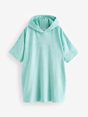 Aqua Blue Oversized Hooded Towelling Cover-Up - Image 5 of 7
