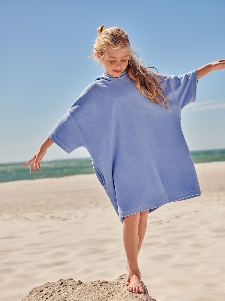 Blue Oversized Hooded Towelling 100% Cotton Cover-Up (3-16yrs) - Image 1 of 7