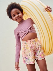 Pink Floral Textured Beach Shorts (3-16yrs) - Image 1 of 6