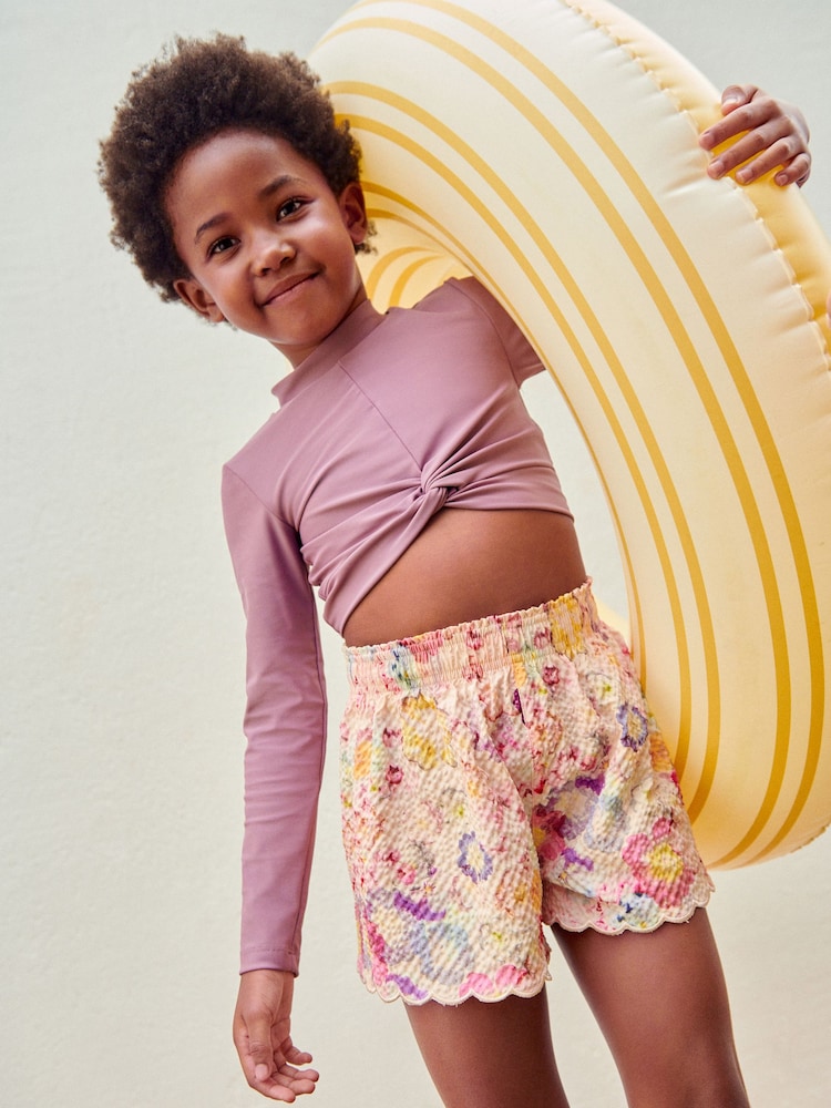 Pink Floral Textured Beach Shorts (3-16yrs) - Image 1 of 6