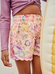 Pink Floral Textured Beach Shorts (3-16yrs) - Image 3 of 6