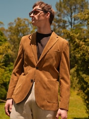 Tan Brown Slim Fit Faux Suede Blazer - Image 1 of 5