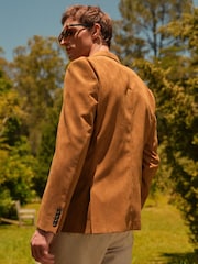 Tan Brown Slim Fit Faux Suede Blazer - Image 3 of 5