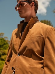Tan Brown Slim Fit Faux Suede Blazer - Image 4 of 5
