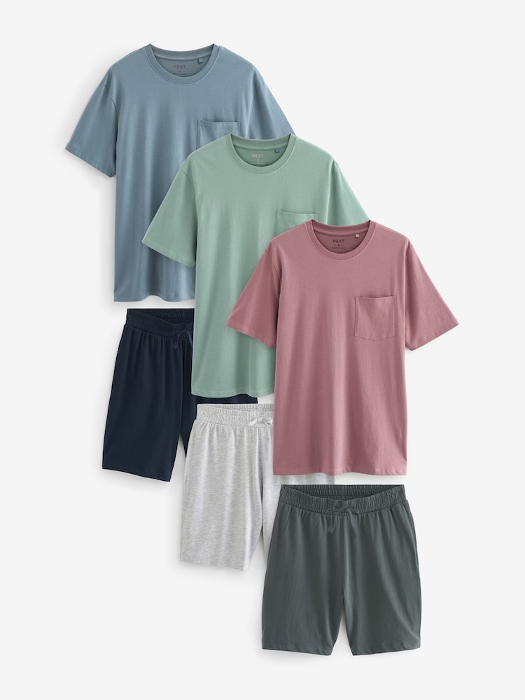 Pink/Green/Blue Jersey Pyjamas Shorts Set 3 Pack - Image 1 of 17