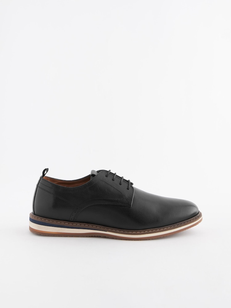 Black Leather Wedge Derby Shoes - Image 2 of 6