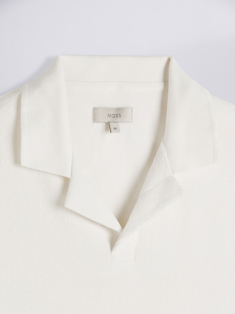MOSS Cream Terry Towelling Skipper 100% Cotton Polo Shirt - Image 5 of 5