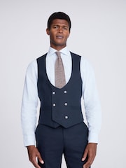 MOSS Navy Blue Slim Fit Matt Linen Waistcoat - Image 1 of 3
