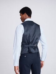 MOSS Navy Blue Slim Fit Matt Linen Waistcoat - Image 2 of 3