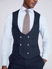 MOSS Navy Blue Slim Fit Matt Linen Waistcoat - Image 3 of 3