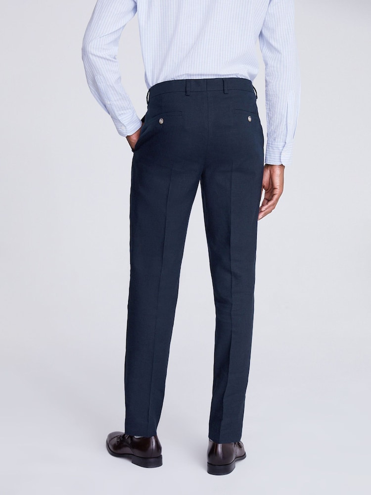 MOSS Blue Slim Fit Matte Linen Trousers - Image 2 of 3