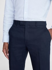 MOSS Blue Slim Fit Matte Linen Trousers - Image 3 of 3