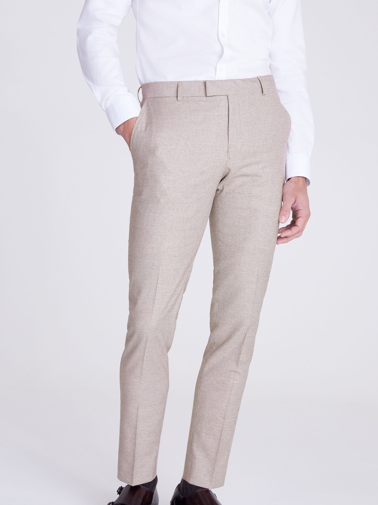 MOSS Taupe Brown Slim Fit Guabello Puppytooth Trousers - Image 1 of 2