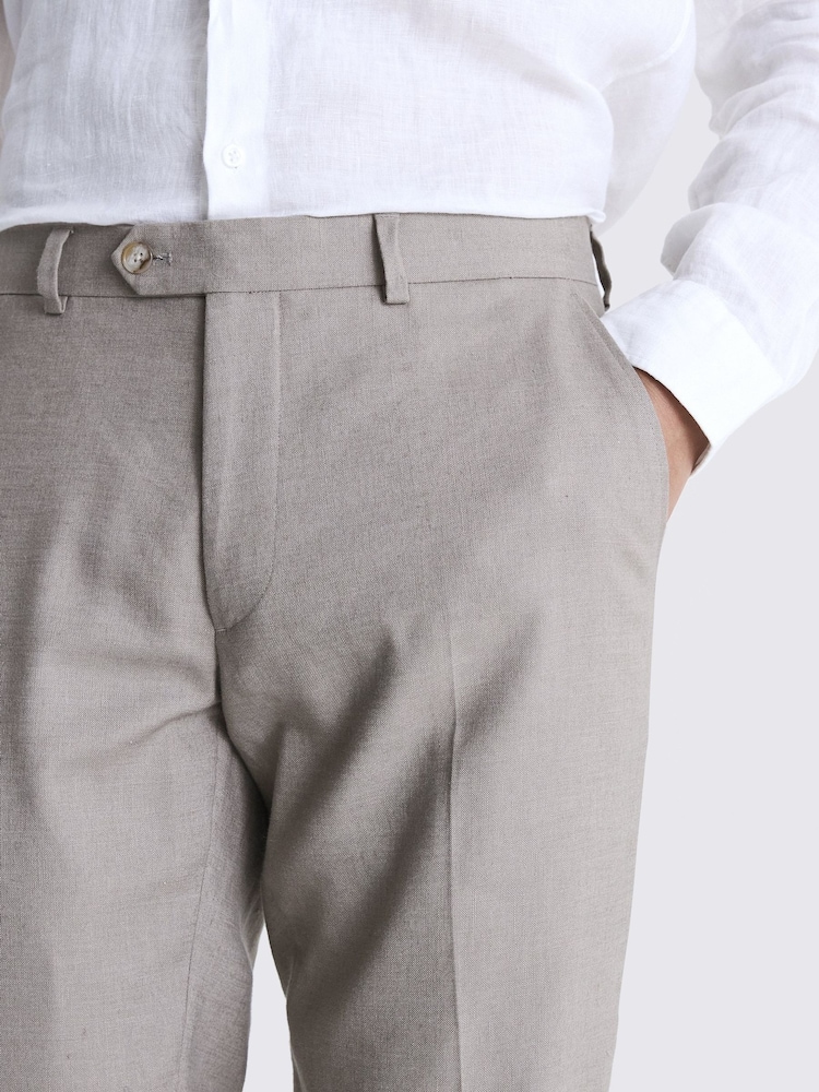 MOSS Taupe Natural Slim Fit Linen Trousers - Image 2 of 3
