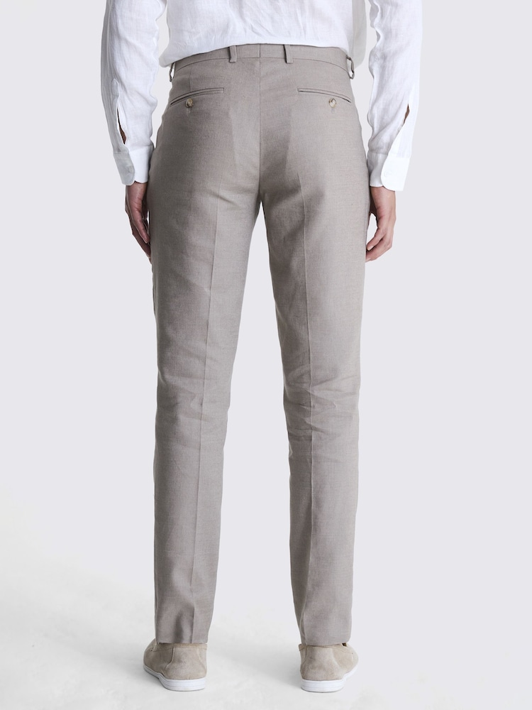 MOSS Taupe Natural Slim Fit Linen Trousers - Image 3 of 3