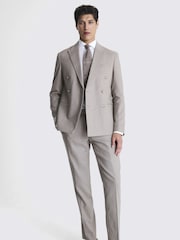 MOSS Taupe Natural Slim Fit Linen Double Breasted Jacket - Image 4 of 5