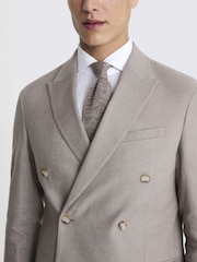 MOSS Taupe Natural Slim Fit Linen Double Breasted Jacket - Image 5 of 5