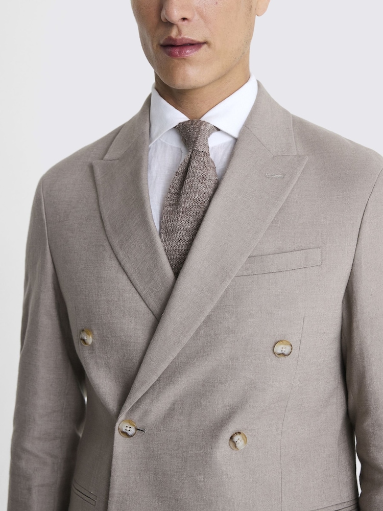 MOSS Taupe Natural Slim Fit Linen Double Breasted Jacket - Image 5 of 5