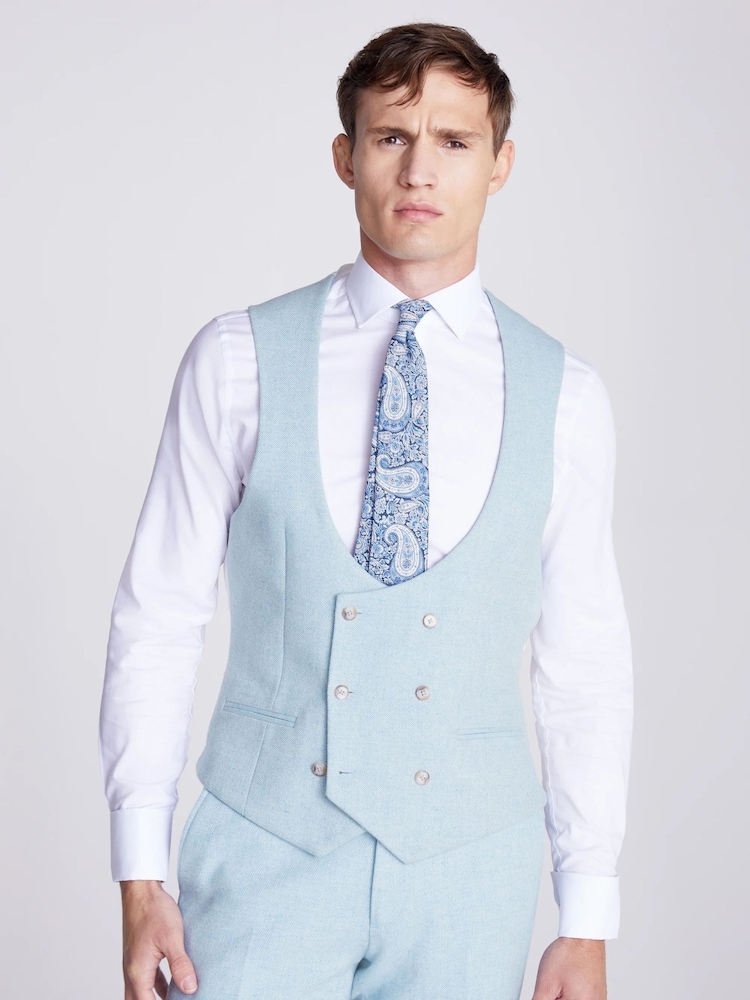 MOSS Blue Tailored Fit Donegal Waistcoat - Image 1 of 3