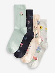 Navy Floral Ankle Socks 4 Pack - Image 1 of 6