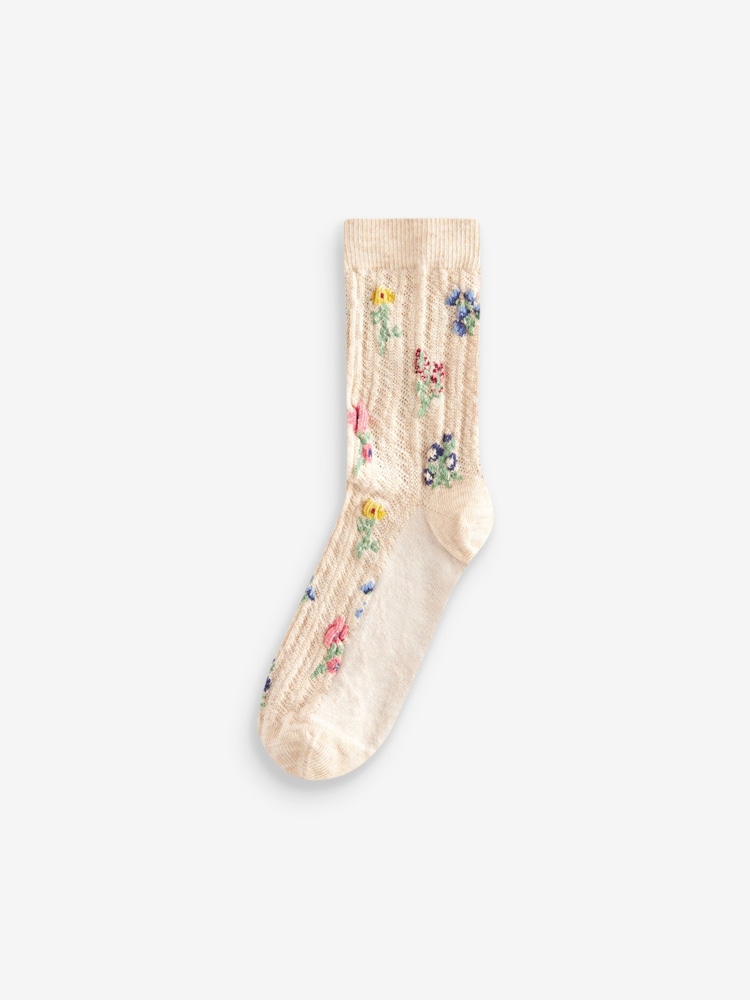 Navy Floral Ankle Socks 4 Pack - Image 2 of 6