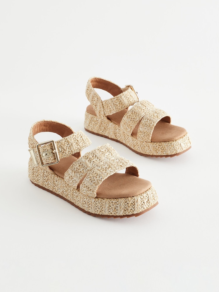 Neutral Raffia Platform Wedge Sandals - Image 1 of 5