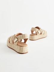 Neutral Raffia Platform Wedge Sandals - Image 4 of 5