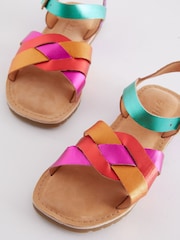 Multi Rainbow Wide Fit (G) Leather Woven Sandals - Image 4 of 6