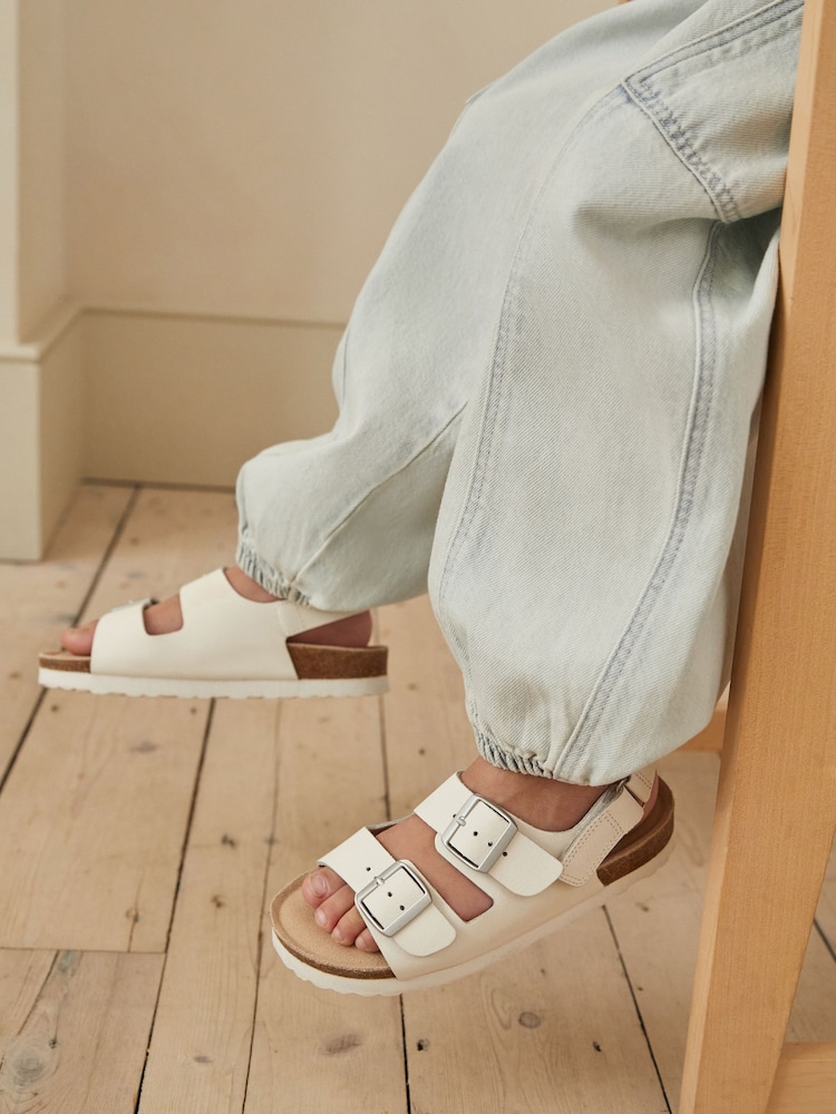 White Leather Standard Fit (F) Two Strap Corkbed Sandals - Image 1 of 7 White Leather Standard Fit (F) Two Strap Corkbed Sandals - Image 1 of 7