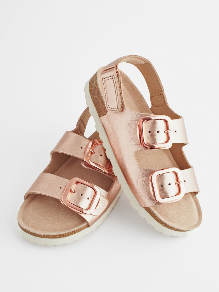 Rose Gold Leather Wide Fit (G) Two Strap Corkbed Sandals - Image 2 of 4