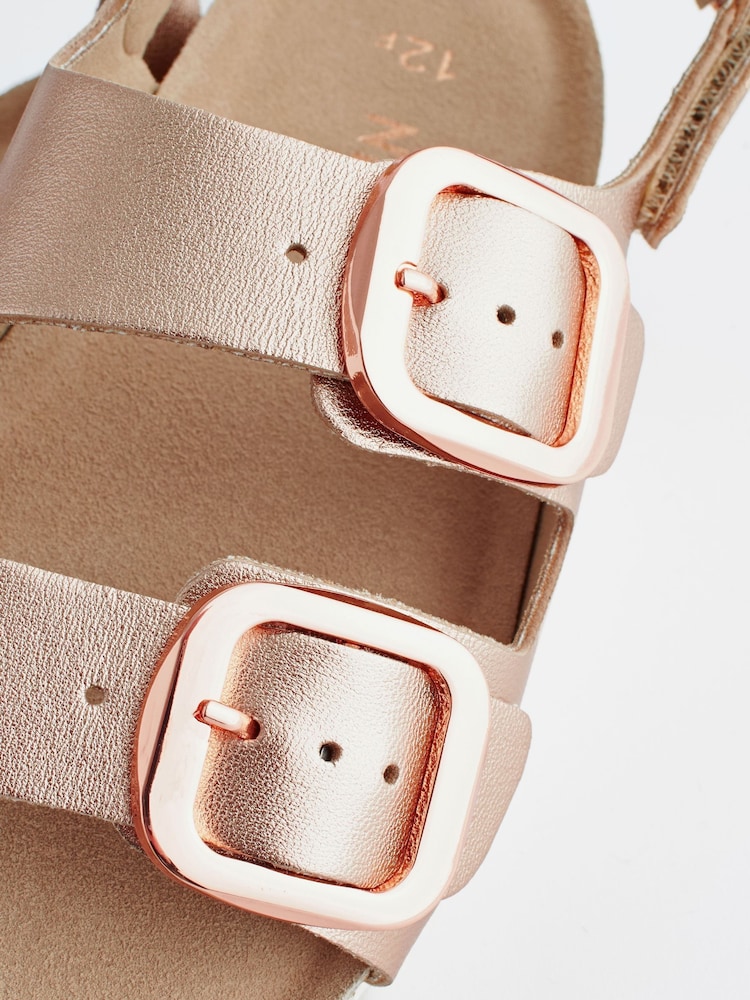 Rose Gold Leather Wide Fit (G) Two Strap Corkbed Sandals - Image 4 of 4