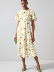 LK Bennett Cream Pascal Valerian Floral Print Silk Dress - Image 1 of 5
