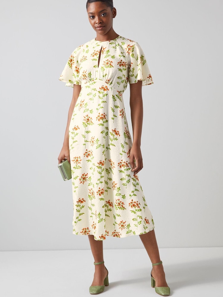 LK Bennett Cream Pascal Valerian Floral Print Silk Dress - Image 1 of 5