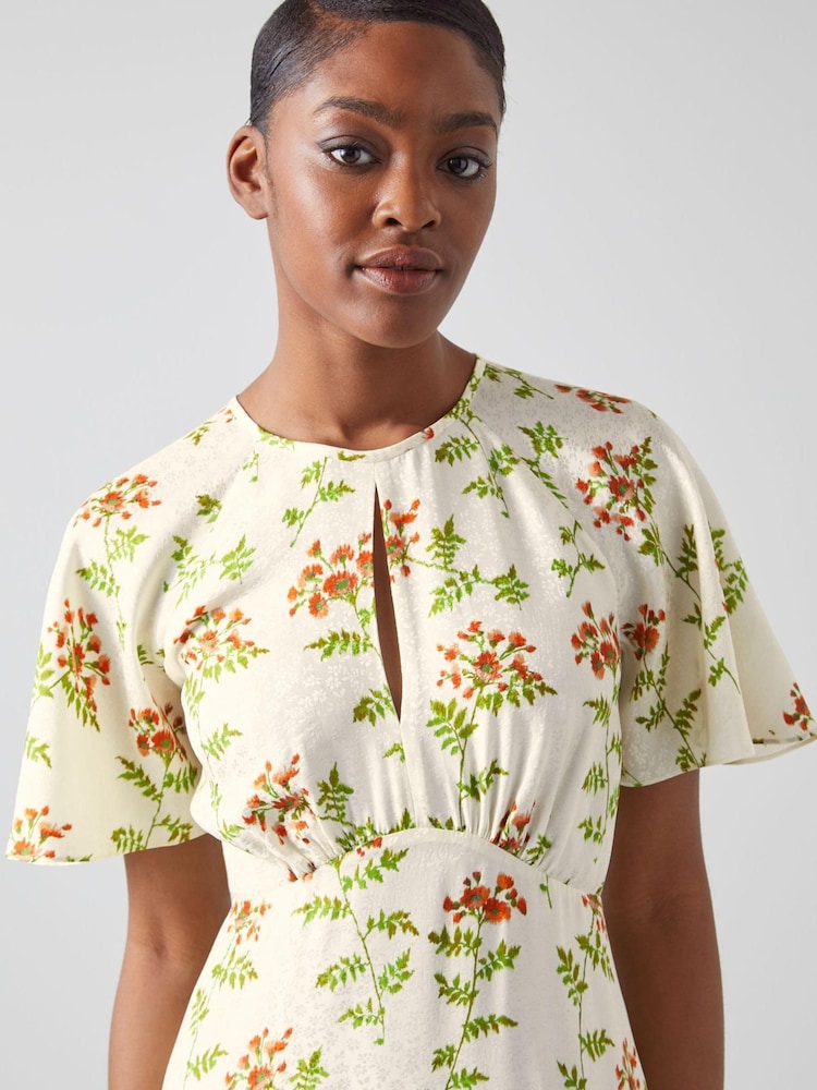LK Bennett Cream Pascal Valerian Floral Print Silk Dress - Image 4 of 5