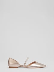 LK Bennett Metallic Leather Pearl Trim Mary Jane Flats - Image 1 of 4