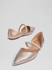LK Bennett Metallic Leather Pearl Trim Mary Jane Flats - Image 3 of 4