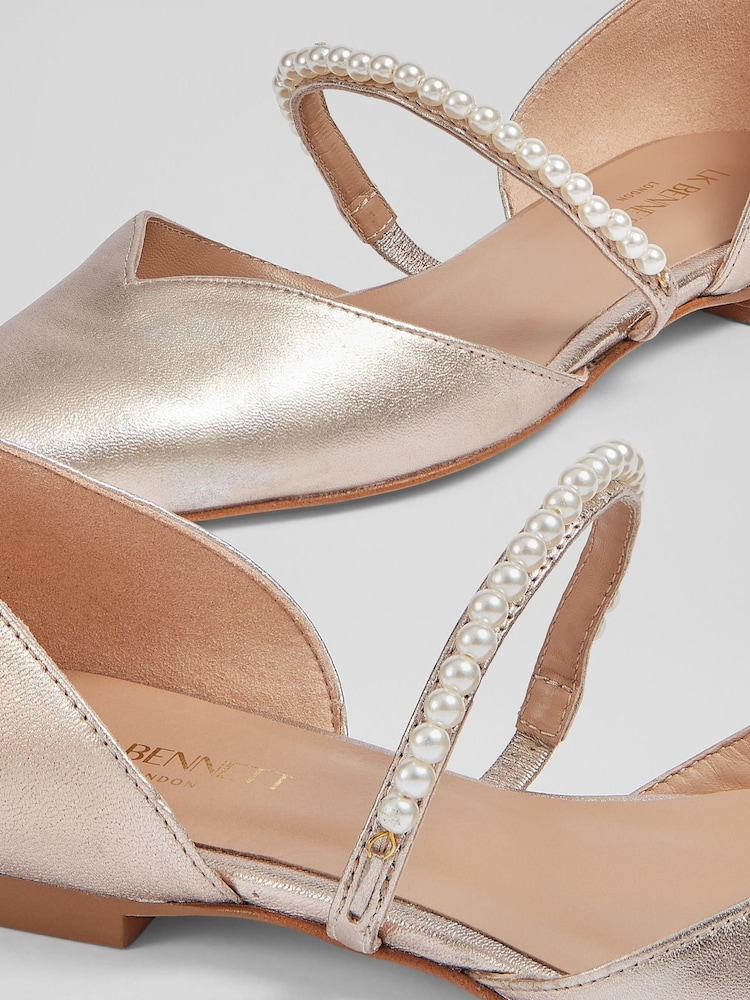 LK Bennett Metallic Leather Pearl Trim Mary Jane Flats - Image 4 of 4 LK Bennett Metallic Leather Pearl Trim Mary Jane Flats - Image 4 of 4