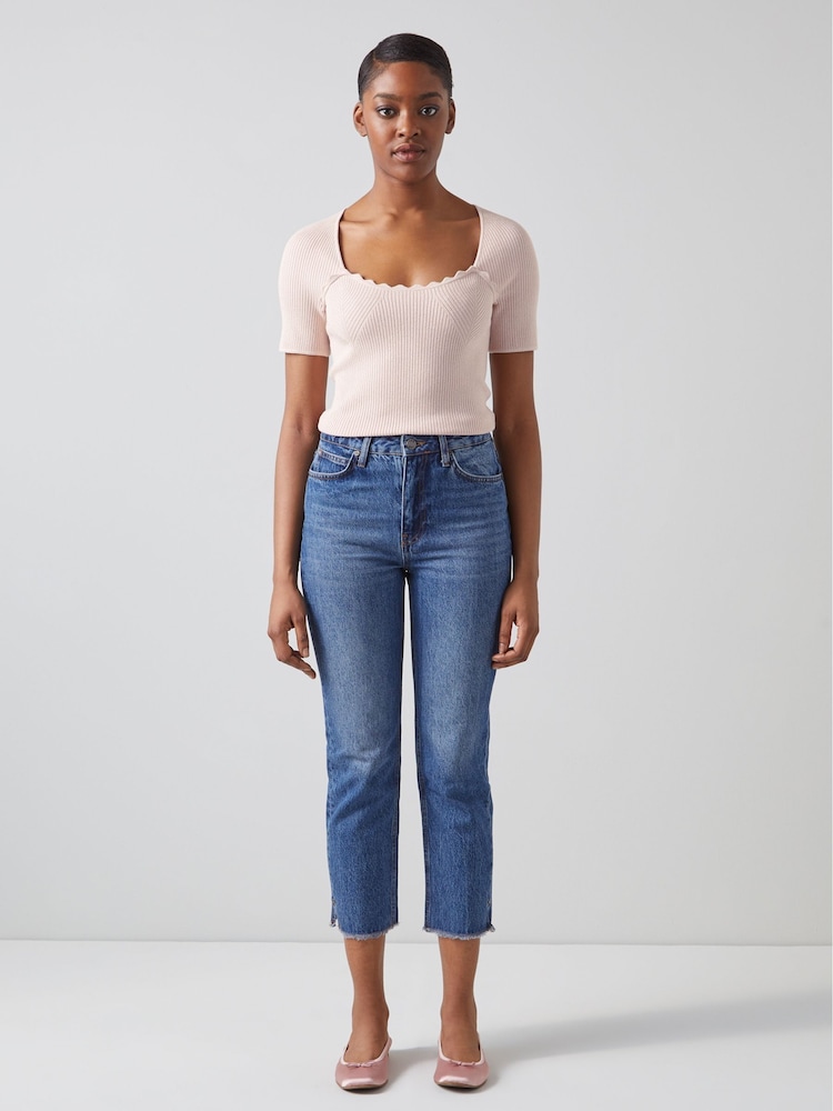 LK Bennett Fara Pink Metallic Cotton Ribbed Top - Image 1 of 4 LK Bennett Fara Pink Metallic Cotton Ribbed Top - Image 1 of 4