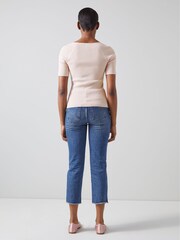 LK Bennett Fara Pink Metallic Cotton Ribbed Top - Image 2 of 4