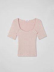 LK Bennett Fara Pink Metallic Cotton Ribbed Top - Image 4 of 4