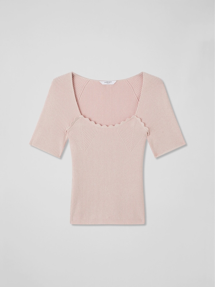 LK Bennett Fara Pink Metallic Cotton Ribbed Top - Image 4 of 4 LK Bennett Fara Pink Metallic Cotton Ribbed Top - Image 4 of 4